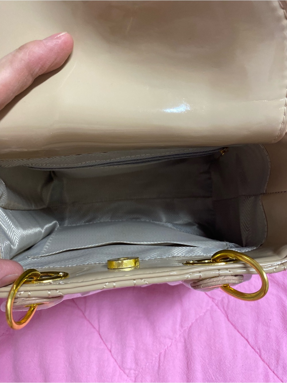 Beige Quilted Women's Top-Handle Bag - Picture 8 of 11